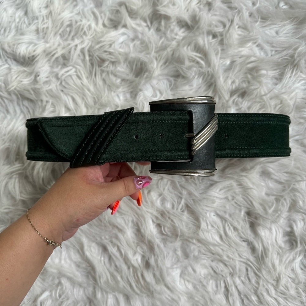 Vintage Bonwit Teller Italian Leather Gorgeous Belt Suede Green Size M